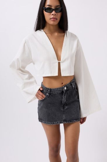 Asimetrik Bel Denim Mini Etek resmi